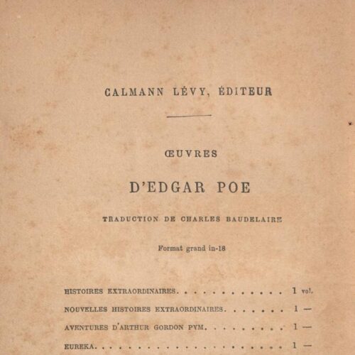 18 x 11.5 cm; 2 s.p. + XXIV p. + 287 p. + 3 s.p. + 1 insert, p. [I] bookplate CPC, p. [III] half-title page, p. [IV] titles o